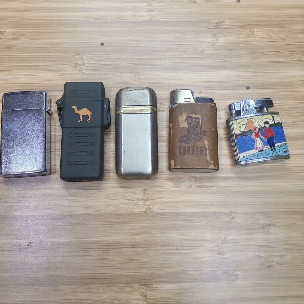 Vintage Lighters Lot of 5 - Non Working. Scripto, CVA, ACCU, Omega
